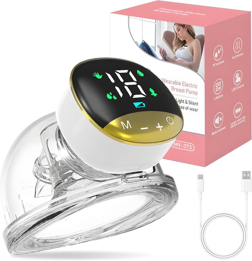 Portable Electric Breast Pump, Wearable Breast Pump with LED Display, 180ML Hands-Free Breastfeeding Pump with 4 Modes & 12 Levels of Suction, 24mm Flange, Low Noise