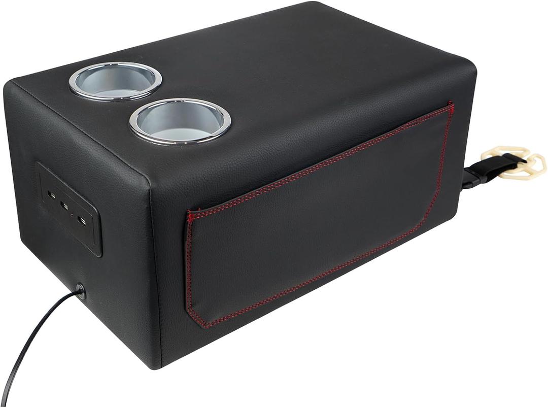 Upgrade Bench Seat Center Console with Cup Holder, Universal Center Console Organizer with USB, Truck Armrest Center Console with Side Pockets for Car and Van Back Bench Seat Storage Box