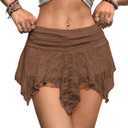 MakeMeChic Women's Floral Lace Flowy Mini Skirt Asymmetrical Ruched Ruffle Hem Y2k Festival Rave Gothic Skirts (XS, Brown)