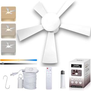 Socket Fan Light, 20.5", Plug in Ceiling Fan, Gazebo Fan, Outdoor/Indoor, 16.4 Ft Cord with Hook UL Listed, Ceiling Light with Remote (white)
