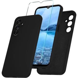YENAPOON for Samsung Galaxy A16 5G Case, Silicone Phone Case with 1 Screen Protector, Soft Anti-Scratch Microfiber Lining, Full Body Shockproof Slim Cover, Black