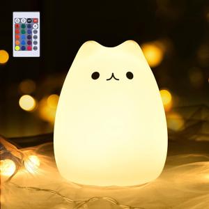 GoLine Cat Lamp, Gifts for 3 4 5 Year Old Girls,Graduation Gifts for Teen Girls,Kids Night Light for Bedroom,Kawaii Kitty Baby Nursery Lamp with Remote Control. (6 Inch Remote)
