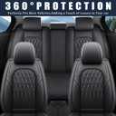 WELLDO Car Seat Covers Full Set, Leather Seat Covers for Cars, Car Seat Protector Waterproof, Non-Slip Car Interior Covers Full Set Universal Automotive Seat Covers for Most Cars SUVs, Black