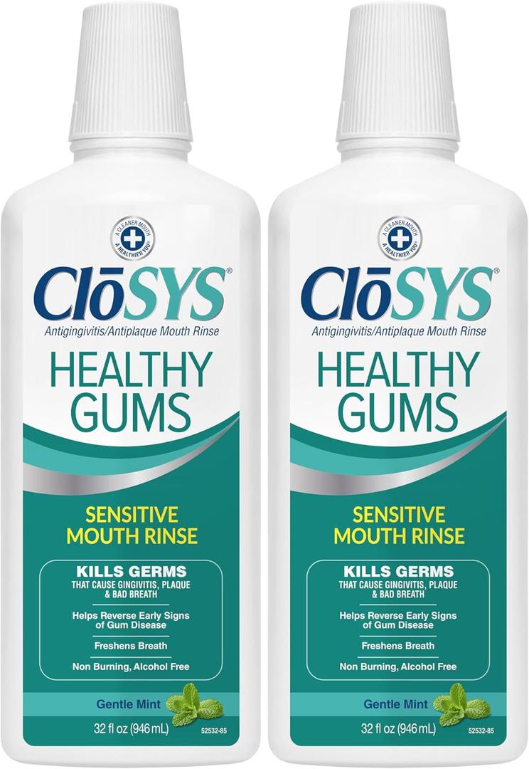 CloSYS Healthy Gums Mouthwash 32 Fl Oz, Pack of 2, Antiplaque, Anti-Gingivitis Mouthwash, Non-Burning, Non-Irritating