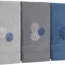 Tingjoo 3 Pcs Dahlia Flower Hand Towels Blue Grey Floral Farmhouse Finger Tip Towel 14 x 29 Inch Soft Embroidered Decorative Washable Spring Cotton Absorbent Summer Decor for Bathroom Kitchen