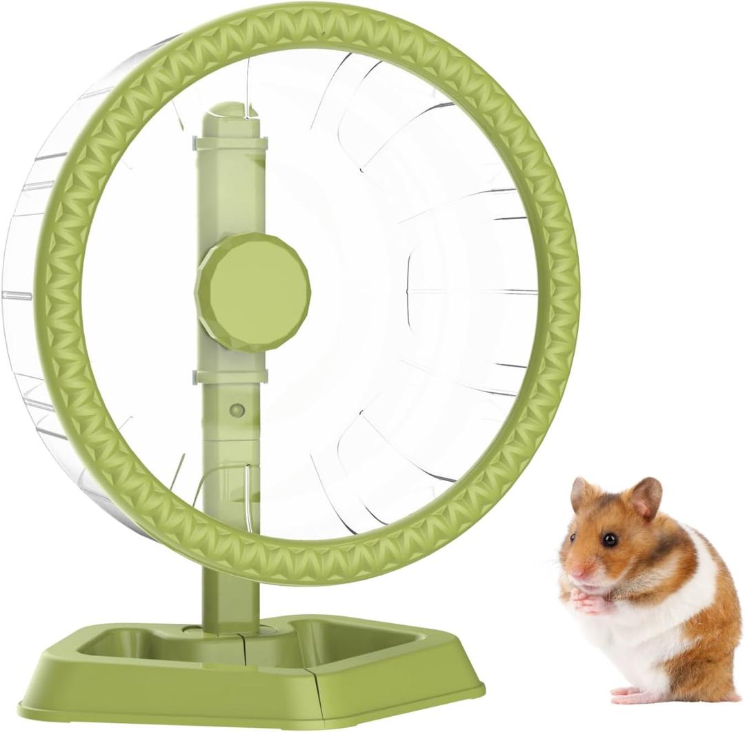 Hamster Wheel, Quiet Spinner Hamster Running Exercise Wheel with Adjustable Stand for Small Animals Syrian Dwarf Gerbils Mice (Green, Large (9.4 Inch))
