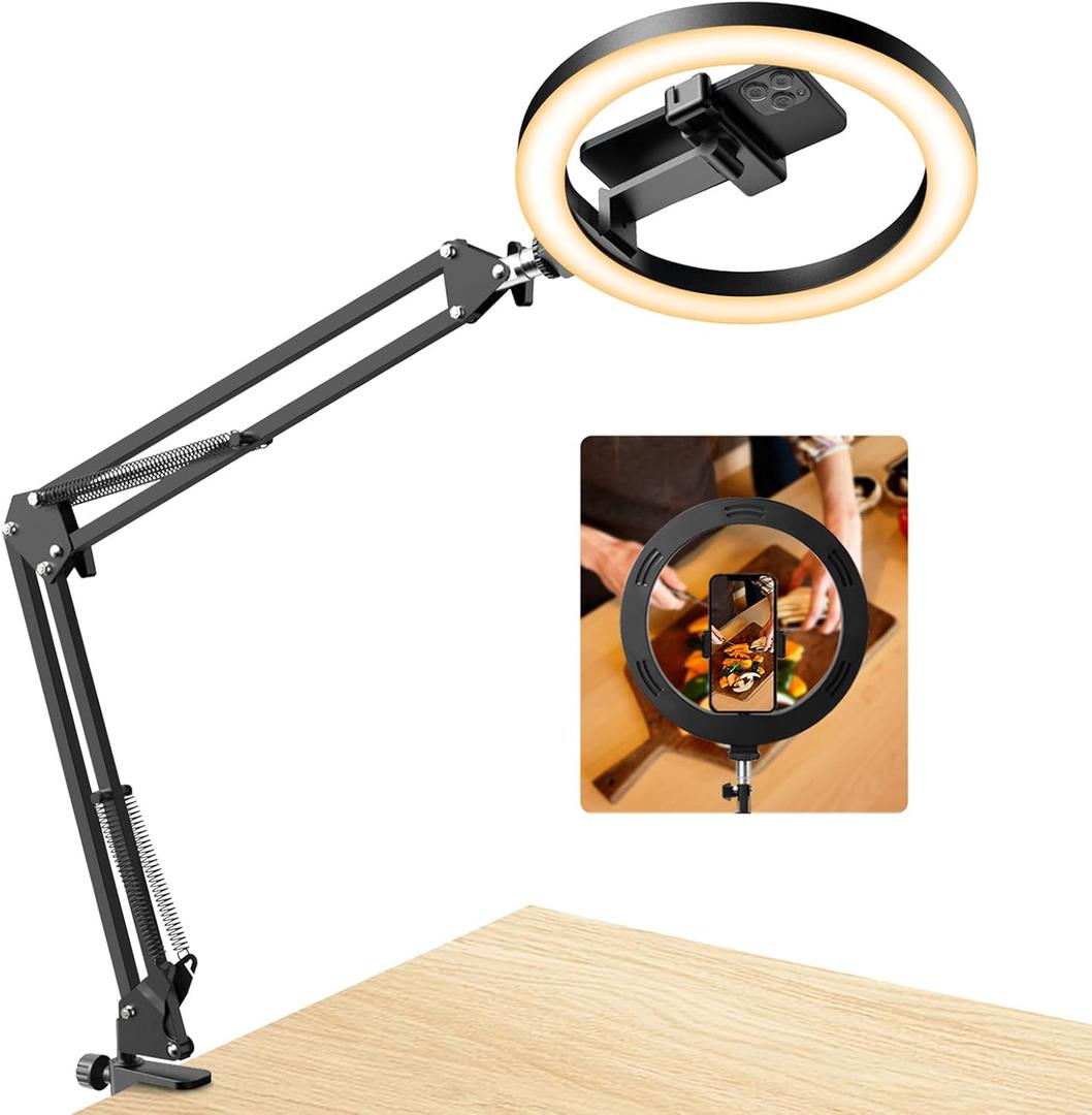 Upgrade Ring Light Overhead Camera Phone Mount for Desk, Evershop 10 Selfie Light with Stand Tripod for iPhone, Light with Phone Holder for Video Recording,Zoom Meeting,Live Streaming Tiktok,YouTube (36.6 inches tall)