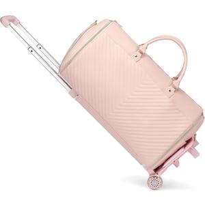 Pro Rolling Garment Bag - Detachable Handle & Extended Base, Waterproof PVC Leather with Shoe/Cosmetic Pockets, Silent Wheels for Air Travel/Weddings (48.5" Hanging System)Pink