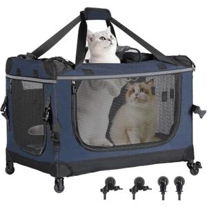 PEGIC 24-inch Foldable Cat Carrier with Removable Wheels – Large Pet Travel Carrier for Cats & Small Dogs, Breathable & Sturdy for Car Rides (Holds up to 44lbs)