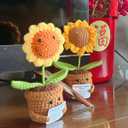 Artificial Crochet Flowers, Handmade Knit Floral Arrangements for Home Decor, Wedding Bouquet Centerpiece Gift for Mother’s Day, Birthday, Anniversary, Kitchen, Office Desk (Smiling Sunflower-01)