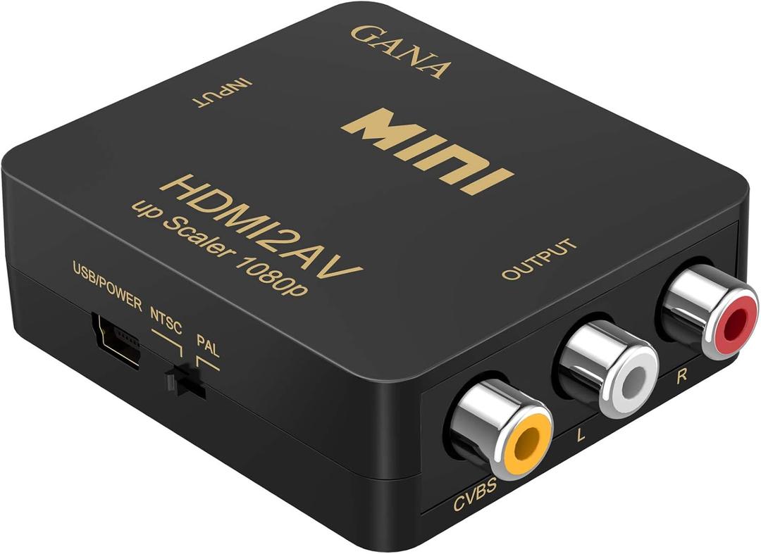 GANA HDMI to RCA AV Converter - 1080P HDMI to 3RCA CVBS AV Composite Video Audio Adapter - Supports PAL/NTSC with USB Charge Cable for PC Laptop HDTV DVD