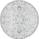 jinchan Kalen Round Rug 4ft Area Rug Entryway Washable Vintage Indoor Retro Floor Cover Distressed Floral 4' Round Circle Boho Non Slip Thin Carpet for Kitchen Bedroom Living Room Dining Room Blue