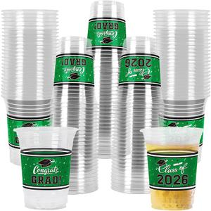 Gatherfun Class of 2026 Celebration - 100 Pcs 16oz Green Graduation Plastic Cups for Sturdy & Durable Drinkware for Grad Festivities | Essential Graduation Party Supplies & Decorations