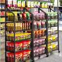 5 Tier Retail Display Rack, Metal Snack Rack with Wheels, 24inch Wide Chip Snack Display Stand with 15 Hooks for Kitchen Office Supermarket, Black (1)