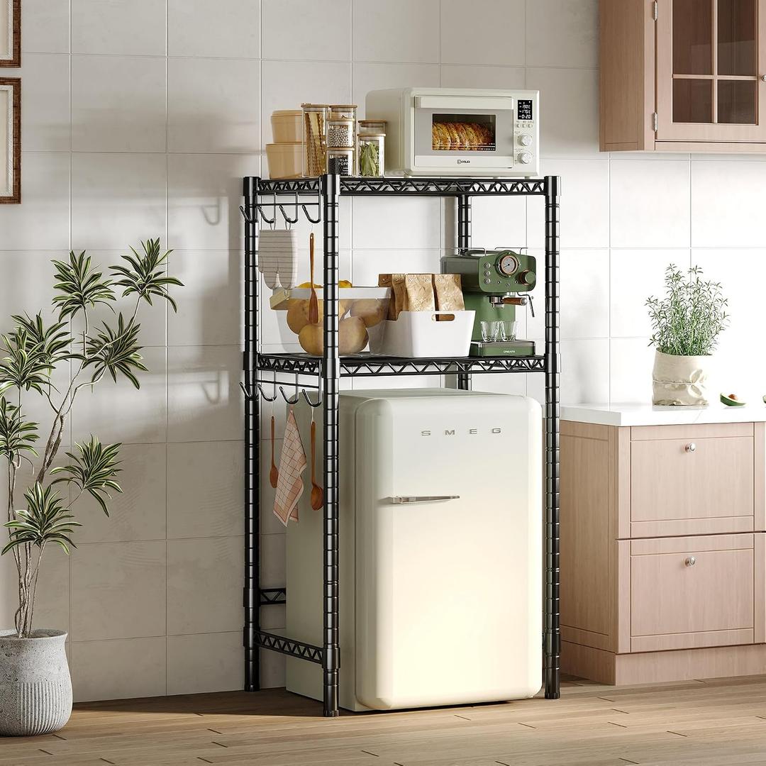 Homeiju 2-Tier Mini Fridge Stand, Adjustable Heavy Duty Storage Shelves, Metal Shelving Rack Mini Fridge and Microwave Storage Shelf for College Rooms Kitchen, Office, 52.8Hx17.7Dx22.8W