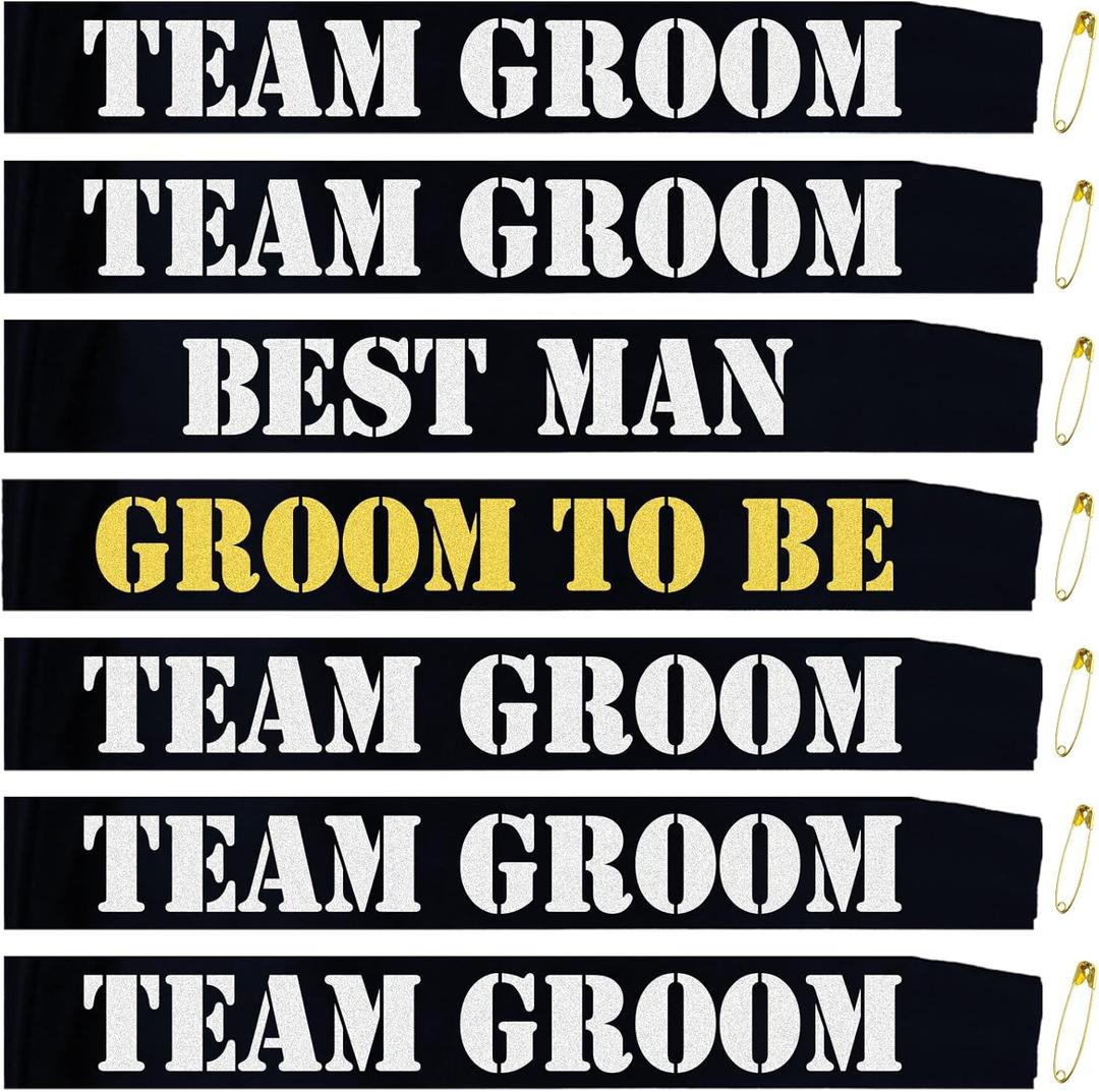7 Pcs Bachelor Sashes Set for Groomsmen, Black Groom to Be Sash and Team Groom Sashes for Bachelor Party Bridal Shower Engagement Wedding Accessories Supplies Decorations Favors Gifts