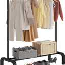 JIUYOTREE Standard Clothes Clothing Garment Rack with Storage Shelves Clothes Organizer for Hanging Clothes Coat Jacket Shirt Sweater Jeans Black (34"W x 16.7"D x 58"H without wheels)