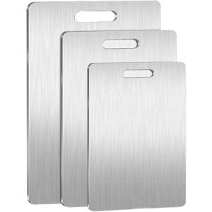 3Pcs Stainless Steel Cutting Board, Metal Steel Chopping Board for Kitchen, Double-Sided, Rust-Proof, Durable, Perfect for Vegetables, Meat and Fruit