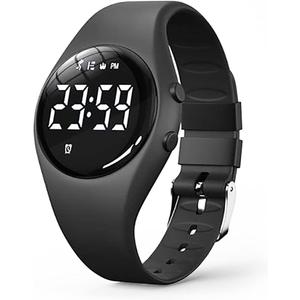 Kids Pedometer Fitness Watch Without App/Bluetooth, Rechargeable Sports Watch with 21-Day Battery Life, IP68 Waterproof Watch with Alarm Clock Timer Step/Distance/Calorie Counter for Kid Boys Girls (Black+Silver buckle)