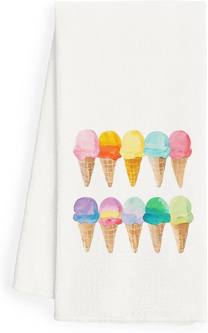 2 x WFSM Ice Cream Gifts Kitchen Towels - Summer Kitchen Towels, Ice Cream Decor Hand Towel, Summer Decor Decorative Towel, 1624 Inches