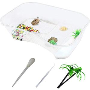 PINVNBY Plastic Turtle Tank Reptile Habitat Pet Terrariums Turtles Tank Aquarium Terrapin Topper Basking with Platform Plants,Durable,Safe, Non-Toxic(White)
