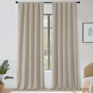 OWENIE Sally Extra Stone Blackout Curtains 120 Inches Long 2 Panels Set for Bedroom Living Room, Solid Thermal Insulated Privacy Room Darkening Window Treatment Drapes, 2 Pcs Each W50 x L120 Inch