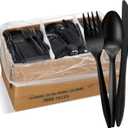 1,000 Plastic Disposable Cutlery Bulk Variety Pack Black Medium Weight Includes 334 forks, 333 knives, 333 soup spoons, Disposable Silverware Plastic Cutlery