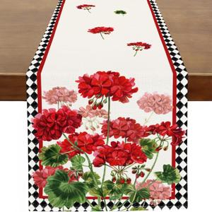 Baccessor Spring Geranium Flowers Table Runner Watercolor Wild Floral Flowers Farmhouse Rustic Runner for Table Kitchen Dinning Table Decor for Wedding Anniversary Party Holiday Home Decor 13x36 Inch