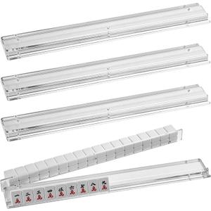 4PCS Clear Acrylic Mahjong Racks with Magnetic Pushers, 20-Inch Tile Racks and Pushers Set with Silicone Non-Slip Pads, Modern American Mahjong Accessories for Game Night (Clear, 20 in)
