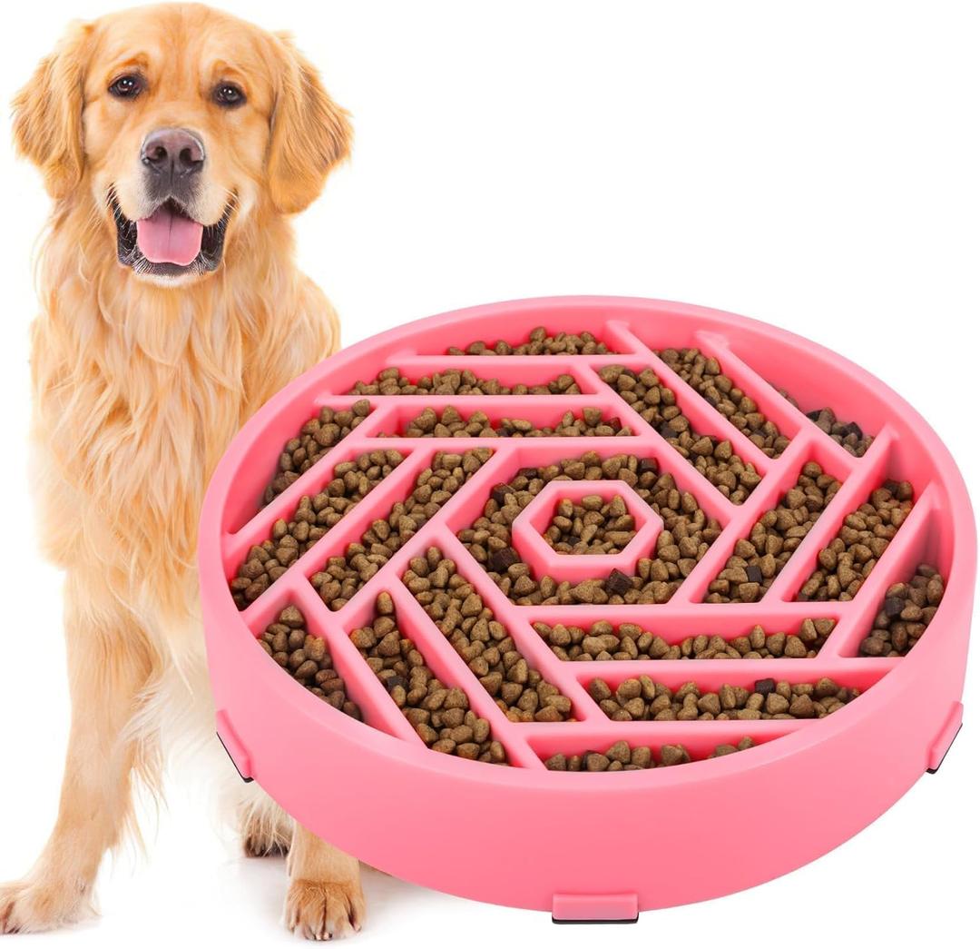TOBYTO Slow Feeder Dog Bowls Large Medium Breed,Anti-Choking Slow Eating Dog Food Bowl,Non Slip Pet Slower Food Feeding Bowls Large Puzzle Slow Feeder Bloat Stop Maze Dog Dishes,Pink