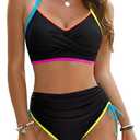 Blooming Jelly Womens High Waisted Bikini Sets Drawstring Tummy Control Swimsuits Crisscross Tie Back Bathing Suit