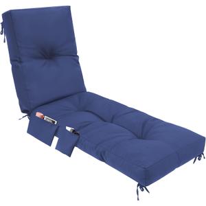 1 Pcs Outdoor Chaise Lounge Cushions with 3 Side Pocket 76x22x6 Inch Waterproof Long Deck Reclining Chair Cushions Fade Resistant Replacement Cushion for Furniture Lawn Pool (Navy Gray,Solid Color)