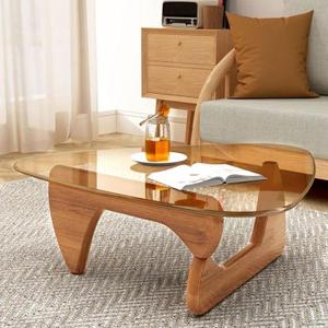 Modern Glass Coffee Table - Large Unique Wooden Center Table with Triangle Design, Rustic Vintage for Small Spaces - Walnut Brown (45in)