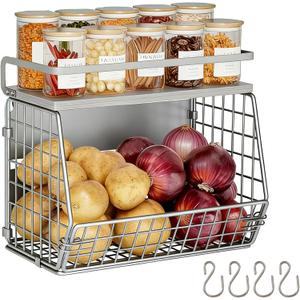 Magnetic Shelf for Fridge,Onion and Potato Spice Snacks Fruit and Vegetable Storage and Organizer,Hanging Wire Basket for Pantry,Kitchen Counter,RV and Laundry (1 PCS, Gray)