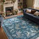 Moynesa Vintage Blue Area Rugs 8x10, Washable Boho Animal Rug for Living Room, Bedroom, Dining Room, Large Low Pile Soft Non Slip Retro Indoor Floor Carpet (8x10 Blue)