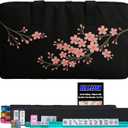 DEALZOOM American Mahjong Set Complete, Full Game with 166 Mahjong Tiles, Mahjong Racks with Pushers, Instructions, Dice, Chips, Wind Indicator & Mahjong Accessories in Mahjong Bag (Cherry Blossom)