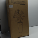 KOL 28" Tall White Metal Planter, Galvanized Steel Plant Pot with Artificial Yucca Tree & Natural Coconut Fiber for Indoor Outdoor Home Office Decor, Weather Resistance (Total Height 4.2FT)