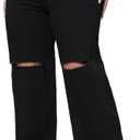 THUNDER STAR Womens High Waisted Wide Leg Jeans Stretchy Distressed Denim Pants, Black, Medium