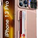 Vihibii for iPhone 13 Pro Wallet Case with Card Holder (4 Cards), [RFID Blocking] & Slide Lens Camera Cover & Raised Edges Protect Screen, Shockproof Rugged Wallet Phone Case, 6.1" 2021, Rose Gold