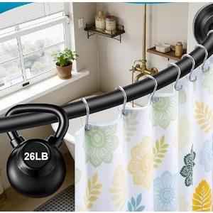 Black Curved Shower Curtain Rod Curved Shower Rod 50-72 Inch Adjustable Round Shower Curtain Rod Heavy Duty Tension Curved Shower Rod for Bathroom Non-Slip Rustproof Matte Black