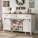 CABIHOME Farmhouse 47.2'' Buffet Cabinet with Sliding Barn Door, 33.4'' Tall Wood Rustic Sideboard with 3 Drawer, Adjustable Shelf and Removable Wine Rack (White, 59'')
