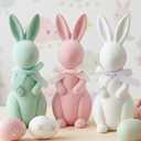 3 PCS Flocked Bunny Figurines, 5.5in Easter Bunny Decor with Ribbon Bow, Colorful Resin Rabbit Decor for Home, Spring Table Centerpieces, Easter Table Decor(Flocked 3pcs)