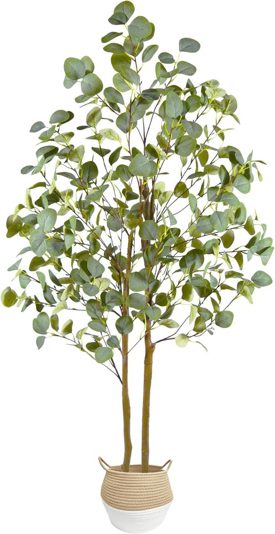 Warmplants Artificial Eucalyptus Tree, 5ft Tall Fake Eucalyptus Plant with Woven Basket, 60'' Silk Leaves Faux Tree for Indoor Home Office Livingroom Garden Floor Dcor
