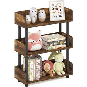Furinno TURN-N-TUBE Display Shelf, 3-Tier Storage Shelves with Side Panels, Open Shelves Book Shelf with Rounded Corner Top Edges, for Organization and Storage, Living Room, Home Office, Amber Pine