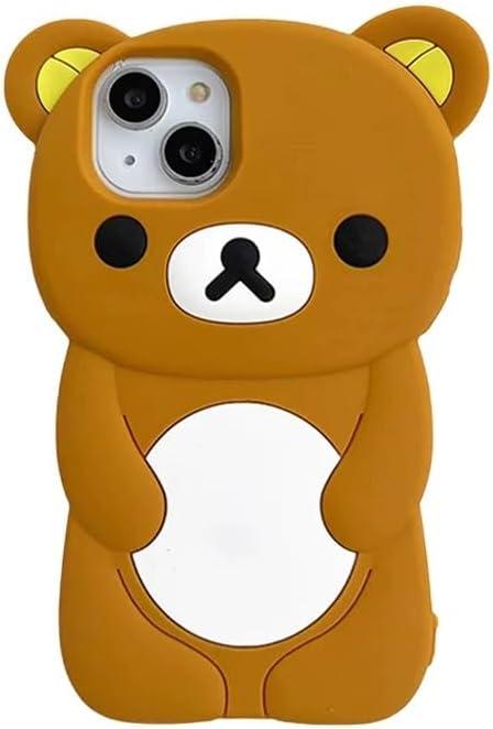 Ultra Thick Soft Silicone Case for Apple Teddy Bear Animal 3D Cartoon Japanese Cute Lovely Adorable Kawaii Kids Girls Women (Brown, for iPhone 16)
