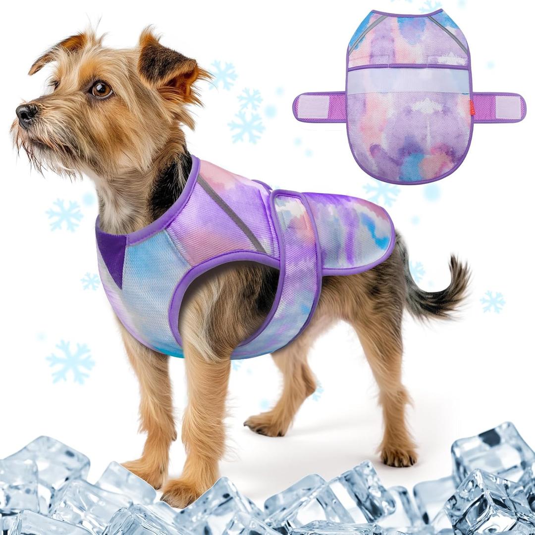 KYEESE Dog Cooling Vest Lightweight Dog Cooler Jacket for Summer 3D Breathable Mesh Pet Cooling Shirts with Reflective Stripe UV Protection Pet T Shirt for Beach, Hiking, Walking (Purple, M) (Medium (11-18lbs))