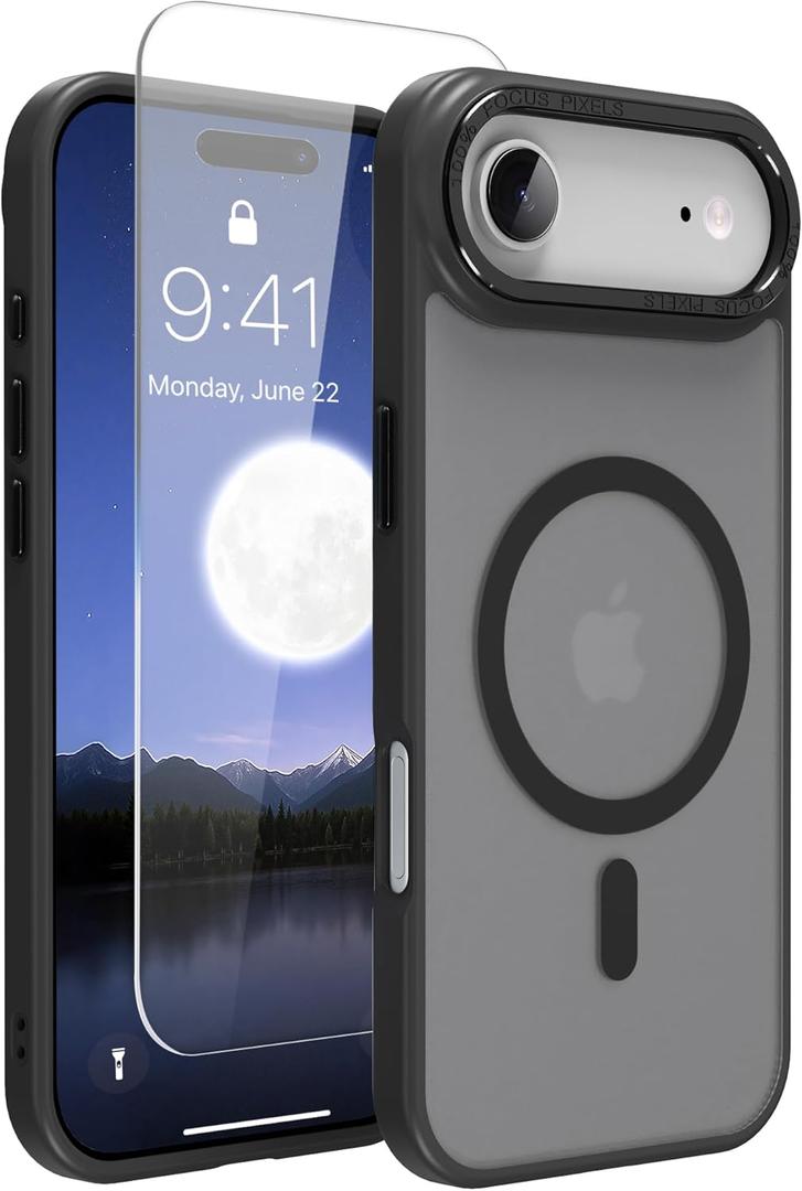Magnetic for iPhone 17 Air Phone Case, [Compatible with MagSafe], Screen Protector X1, [Military Grade Drop Protection],Matte Finish,Slim,Shockproof,Protective (Black Magnetic, iPhone 17 air)