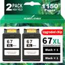SAILNER 67XL Black High-Yield Ink Cartridge Replacement for HP Ink 67 67XL HP Printer Ink Compatible with DeskJet 2855e Ink Cartridges Deskjet 4155e 2755e 4155 2700 2700e Envy 6055 Printer 67(2 Pack)