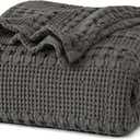 PHF 100% Cotton Waffle Weave Blanket King Size for Bed, Soft Lightweight & Breathable, All-Season Comfort, 300 GSM Luxury Aesthetic Blanket for Home Decor, 108"x90", Charcoal Grey