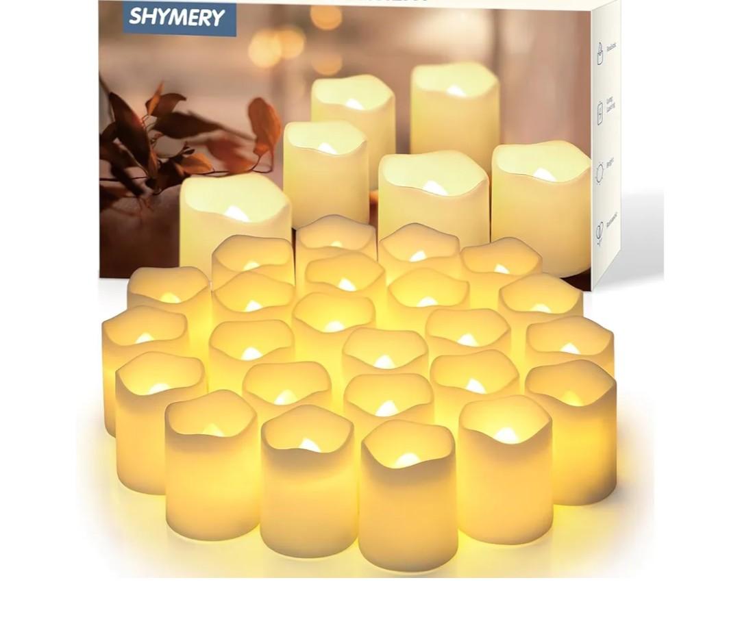 SHYMERY Flameless Votive Candles,Flameless Flickering Electric Fake Candle,24 Pack 200+Hour Battery Operated LED Tea Lights in Warm White for Wedding, Table, Halloween,Christmas Decorations 1.5"X1.7"